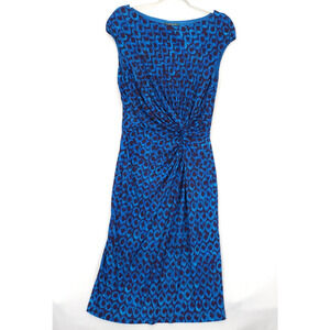 Ralph Lauren Bodycon Dress Side Knot Stretch Sleeveless Women 10 Blue Black